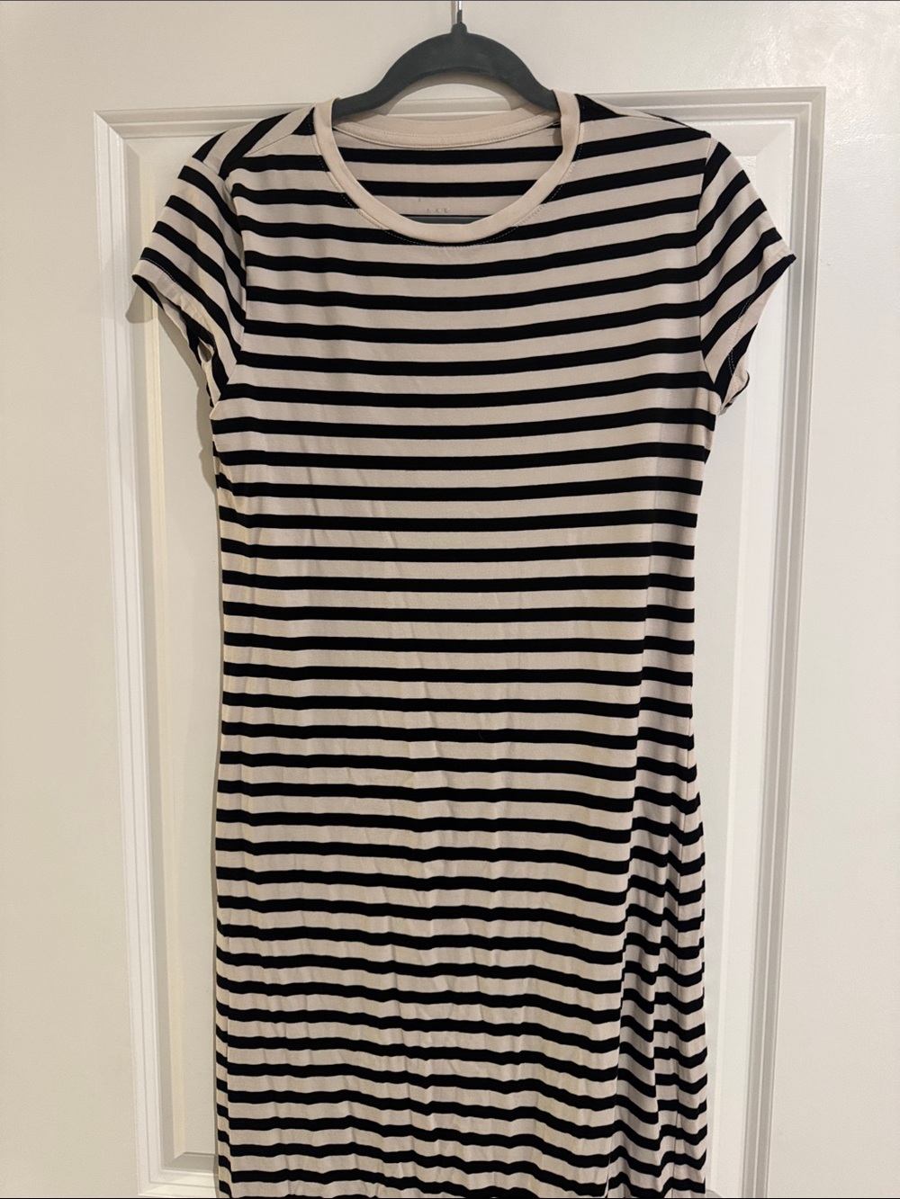 a new day Black and Cream Striped Short-Sleeve Midi Dress